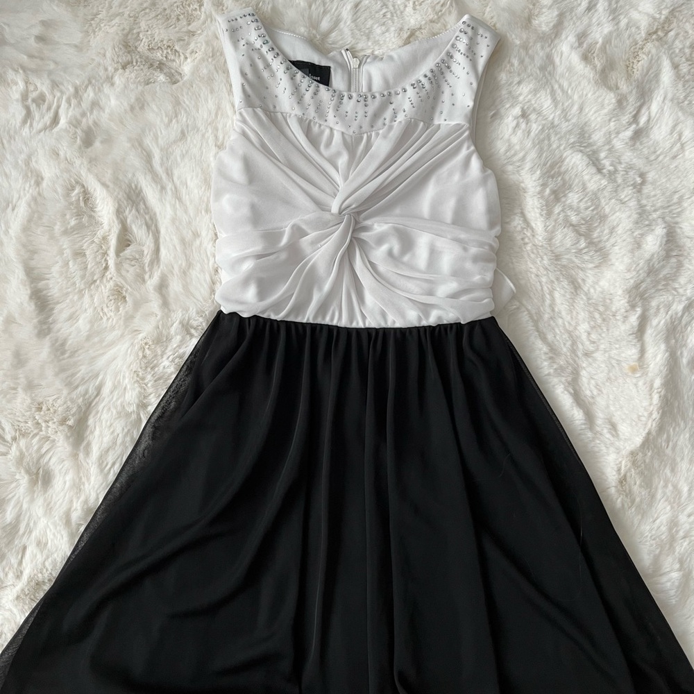 Amy's Closet Black and White Ruched Tiered Cocktail Dress